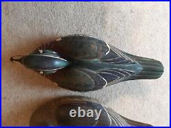 1964 Pair Full Size Carved Wooden Wood Duck Decoys signed G. M. Henson