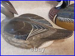 1964 Pair Full Size Carved Wooden Wood Duck Decoys signed G. M. Henson