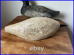 (2) Antique Duck Decoys Wooden 1 Signed White Decoy Americana