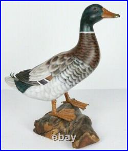 2 Vintage Mallard Wood Duck Decoy Hand Painted Carved GREAT DETAIL Cottage Decor