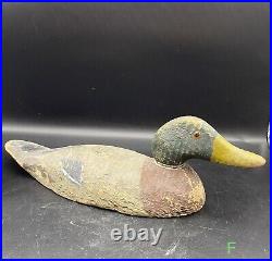 ANTIQUE MALLARD DRAKE WOOD WOODEN Duck DECOY HAND PAINTED Carved 1930s