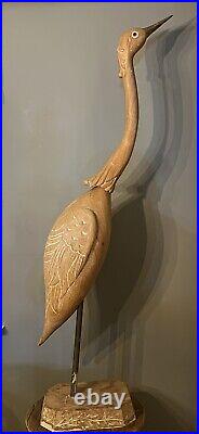 Antique Carved Wood Snowy Egret Bird Duck Decoy Large 58H