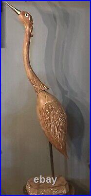 Antique Carved Wood Snowy Egret Bird Duck Decoy Large 58H