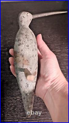 Antique Primitive Carved and Painted Shorebird Decoy Turned Head