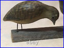 Antique Quail Carved Wooden Bird Pair Decoy Elmer Crowell Style
