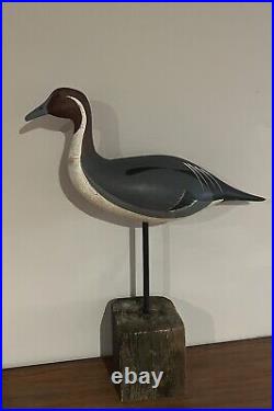 Antique Solid Carved Wood Stick Up Pintail Duck Field Decoy Wooden Display Stand