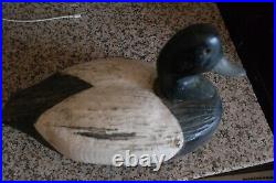 Antique Tufted Duck Working Decoy carved wood weighted original leather pull