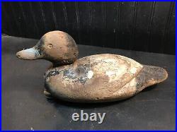 Antique Wood Bluebill Duck Decoy Hand Carved Solid Wooden Primitive 13.5in