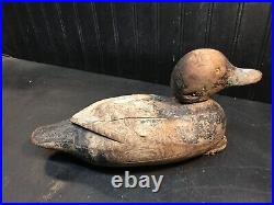Antique Wood Bluebill Duck Decoy Hand Carved Solid Wooden Primitive 13.5in