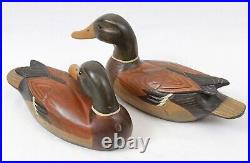 Boyds Collection 1987 Decoy Pair 16 & 13 Carved Wood & Painted Mallard Duck