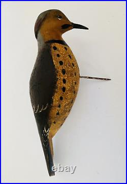 Carved Wood Bird Flicker Woodpecker Decoy, Hand Painted, Ex. Detail & Condition