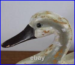 Carved Wood Swan Decoy Distressed Peeling Paint Wood Eyes 17 L Vintage