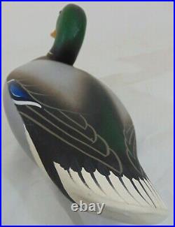 Carved Wooden Painted Duck Bird Decoy Mallard Duck signed Charlie Joiner 1969