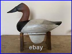 Charles Jobes 2009 Signed 13 Wooden Canvas Back Duck Decoy on Stand Maryland