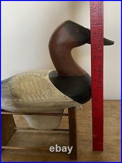 Charles Jobes 2009 Signed 13 Wooden Canvas Back Duck Decoy on Stand Maryland
