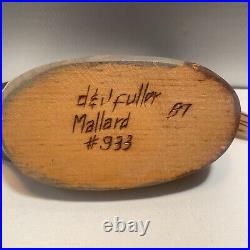 D&J Fuller 1987 Vintage Duck Decoy Mallard Signed #933 Carved Wood. Glass Eyes