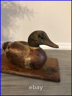 Decoy Duck Hand Carved Aged Pine Vintage 70's Glass Red Eye Detailed 10x6x6