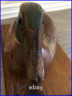 Decoy Duck Hand Carved Aged Pine Vintage 70's Glass Red Eye Detailed 10x6x6