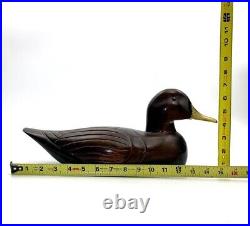 Duck Decoy Carved Wood with Brass Details Collectibles Vintage Decor