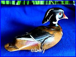 Duck decoy Wood Duck Drake Signed 1983 Nancy Nasset 12.5