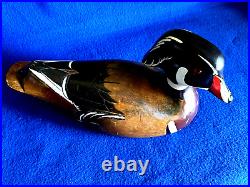 Duck decoy Wood Duck Drake Signed 1983 Nancy Nasset 12.5