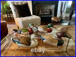 Four Vintage Tom Taber Wood Carved Duck Decoy Sculptures withSignatures