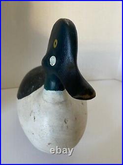 Goldeneye Duck Carved Wood Decoy, Slight Turned Head, Painted Eyes, Unsigned