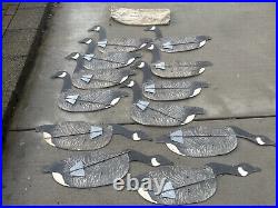 Johnson's Folding Goose Decoys Complete Bag 12 Geese WITH Metal Stakes, 1940s Usa