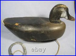 Large Antique Hand Made Wooden Duck Decoy with Glass Eyes J. Hanily