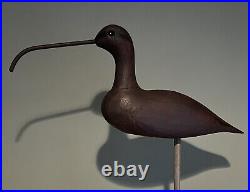 Large Antique Wood Long-Billed Curlew Shorebird Decoy Glass Eyes iron bill 18 L