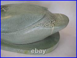Large Vintage Hand Carved Crackle Painted Sea Green Wooden Duck Decoy (Rare)