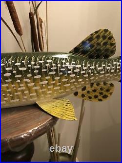 Large ice spearing fish decoy sgd Carl Christiansen, teethed, seizing pike 24