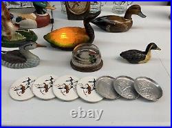 Lot Of Vintage 80s 90s Wooden Ducks Mallard Decoy Decorations Ash Tray Lamp Mugs