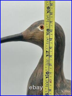 Lrg Vintage Long Billed Curlew Shore Bird HandCarved Sculpture Decoy Signed 18in