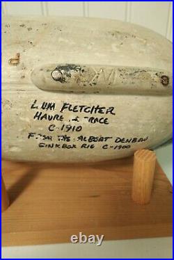 Lum Fletcher Canvas Back Duck Decoy C 1910 as from Albert Denbow rig