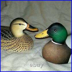 Male & Female Mallard Miniature Hand Carved Vintage Wooden Duck Decoys 1977
