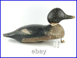 Mason Duck Decoy Hen Glass Goldeneye Notched Bill Flat Bottom Wood Painted 13.75