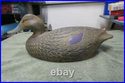 Michigan Decoy, Hand carved Black Duck, Carved feathers, never used, Branded