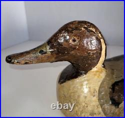 Old Carved Wood Duck Decoy Signed WJM