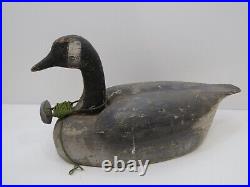 Old Wood Hand Carved Canadian Goose Decoy With Original Lead Weight (a1c707b)