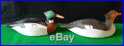 Pair Carved Wooden Hunting Red Breast Merganser Duck Decoy Signed Charlie Joiner