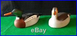 Pair Carved Wooden Hunting Red Breast Merganser Duck Decoy Signed Charlie Joiner