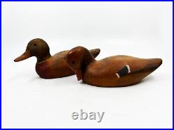 Pair Of Vintage Wood Duck Decoys Signed J. Fitzgerald 8 & 8 1/2