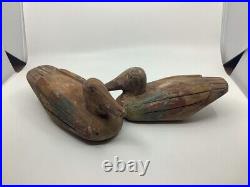 Pair of Antique Hand-Carved Wooden Duck Decoys Collector's Item