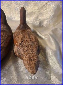 Pair of Vintage Hand-Carved Wooden Duck Decoys Folk Art Carvings signed