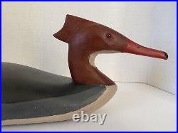 Red Breasted Merganser Duck Decoy Pair, Glass Eyes, Weighted, Leather Tie Loop