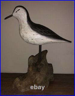 Roe Duc-Man Terry Carved Wood Yellowlegs Shorebird Decoy And Burl Base Signed