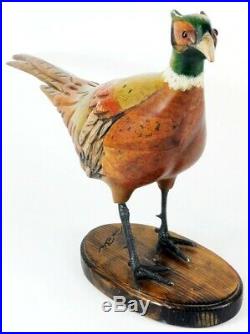 Tom Taber Wooden Carved Ringneck Pheasant Signed Early Decoy Sculpture Statue