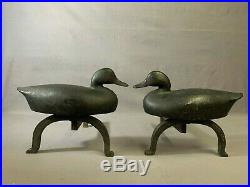 VINTAGE CAST IRON WILDFOWLER DUCK DECOY ANDIRONS/FIRE DOGS LIBERTY FOUNDRY 1960s