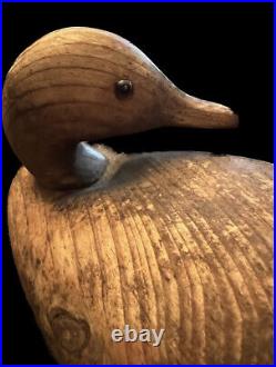 VINTAGE- Wooden Duck Decoy Hand Carved Glass Eyes Marked